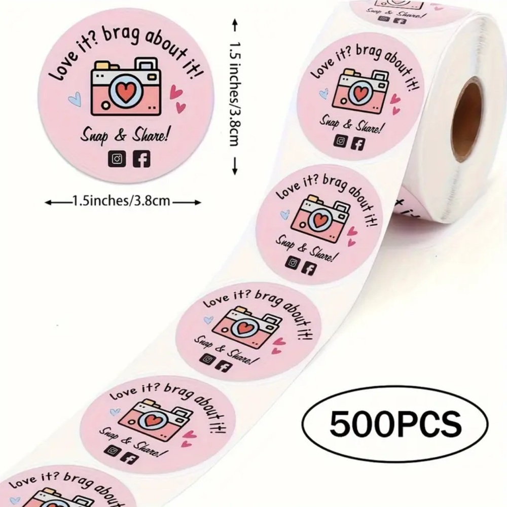 Retro camera Thank You Stickers Roll - 500 Multicolor NEW 1.5 inch - Picture 2 of 5